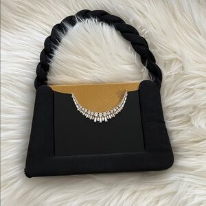 Vintage Volupte Black Enamel and Rhinestone Carryall/Evening Purse